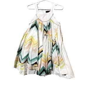 Catimini White Green Yellow Striped A Line Dress Girls Kids 4T Summer Sundress